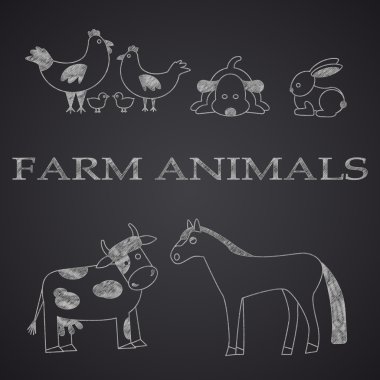 Çiftlik hayvanları kara tahta çizilmiş. Bölüm 1