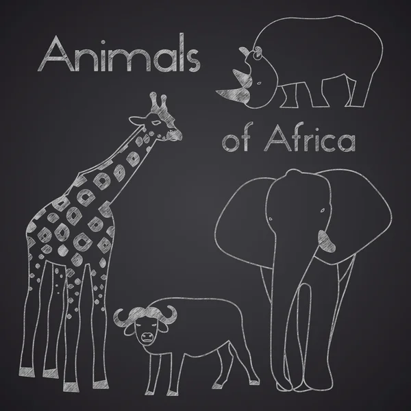 Animais da África desenhados em quadro-negro. Parte 1 — Vetor de Stock