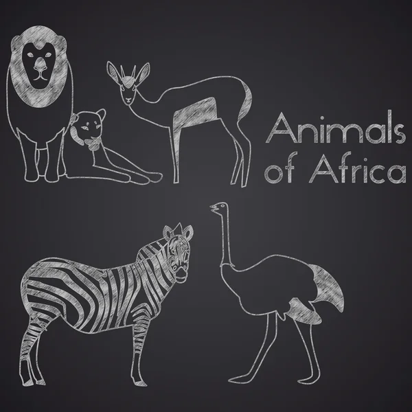 Animais da África desenhados em quadro-negro. Parte 2 — Vetor de Stock
