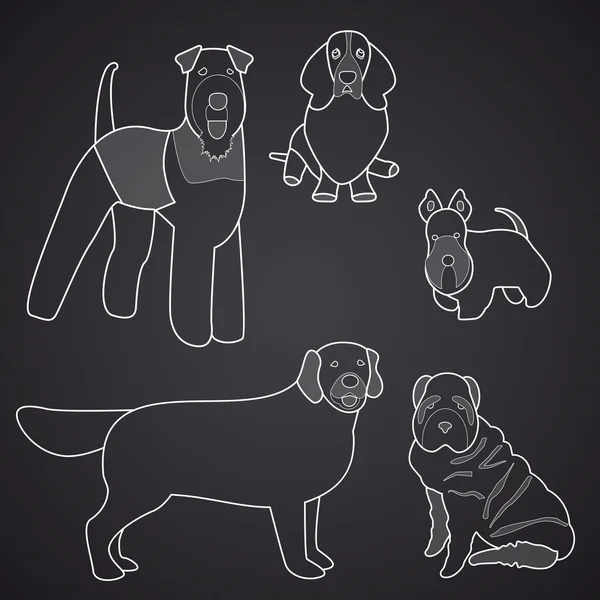 Diferentes razas de perros en estilo lineal. Parte 1 — Archivo Imágenes Vectoriales
