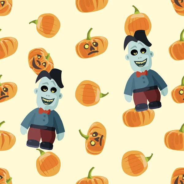 Fondo colorido sin costuras hecho de calabaza y zombi — Vector de stock