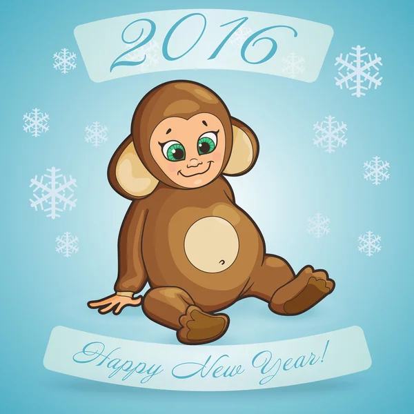 Pohlednice pro Holiday šťastný nový rok s kreslenými roztomilé dítě — Stockový vektor