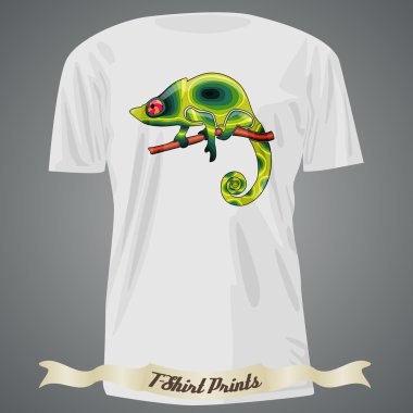 T-shirt tasarım ile soyut yeşil bukalemun