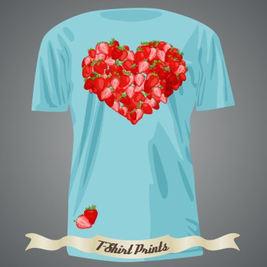 Çilek yapılan kalp ile T-shirt tasarım