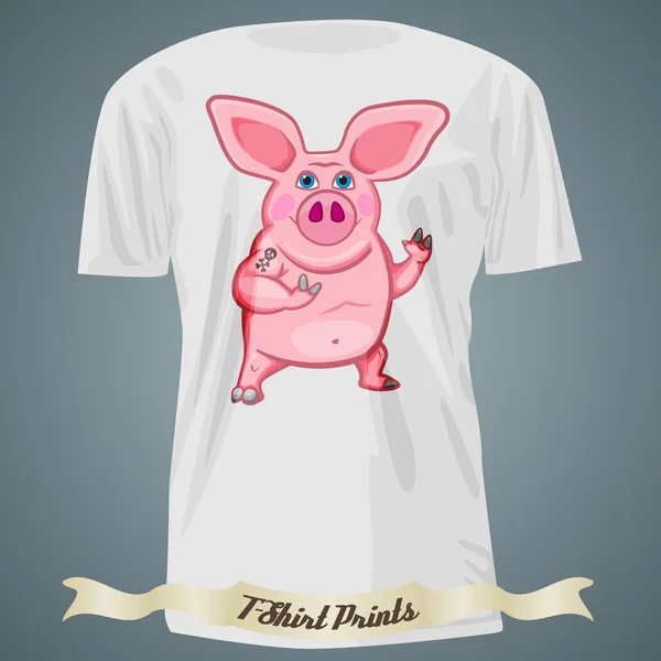 T-Shirt-Design mit Karikatur von brutalem Schwein — Stockvektor