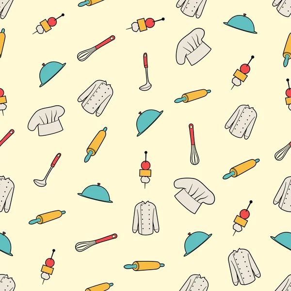 Fond coloré sans couture avec des trucs de cuisine — Image vectorielle