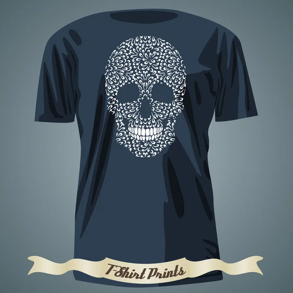 T-shirt design com crânio abstrato feito de padrão mehndi —  Vetores de Stock