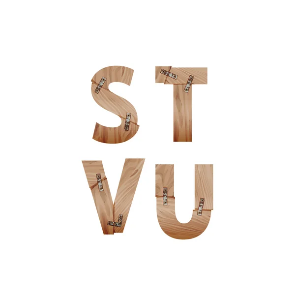 Alfabeto feito de barras de madeira ligadas a placas de metal — Vetor de Stock