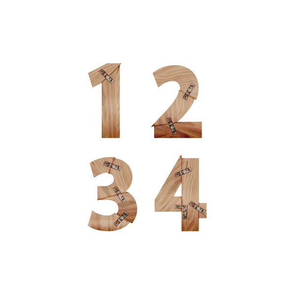 Numeri di barre di legno collegate a piastre metalliche — Vettoriale Stock