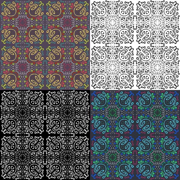 Collection of seamless colorful exotic patterns — Stock Vector