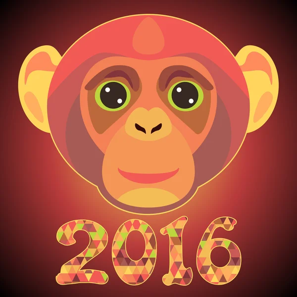 Открытка на 2016 год с красочной головой обезьяны — стоковый вектор