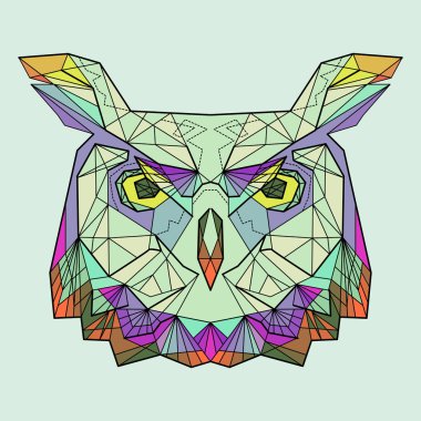 Doğrusal grafik tasarım renkli baykuş kafası 