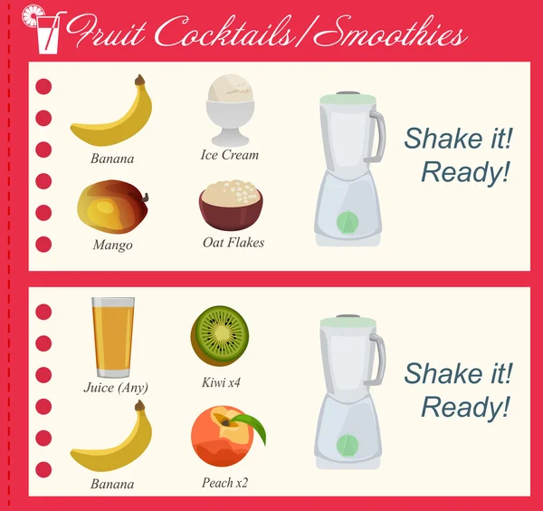 Recipe of Fruit Cocktails, Smoothies — Stock Vector