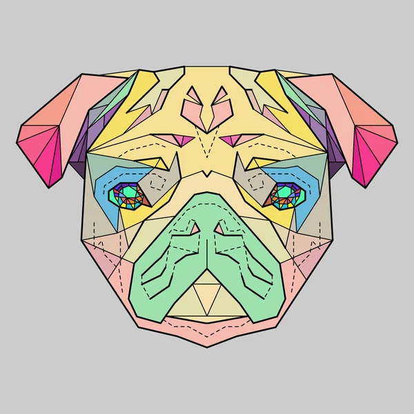 Testa colorata di Pug in grafica lineare — Vettoriale Stock