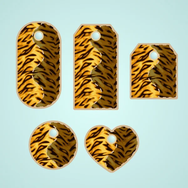 Collection d'étiquettes colorées avec motif animal imitant le tigre — Image vectorielle