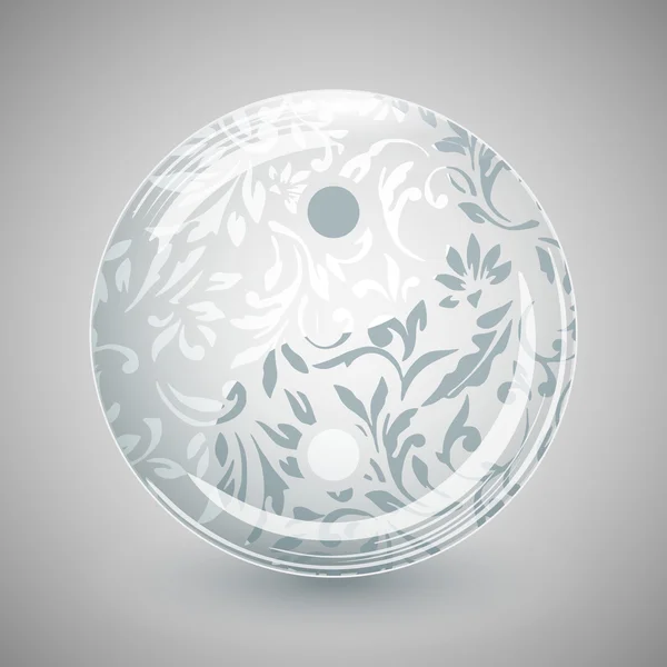 Yin Yang dans la sphère de verre avec motif floral — Image vectorielle