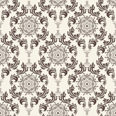 Arka planda kusursuz dekoratif süs. Arka planda çiçek süsü var. Duvar kağıdı deseni