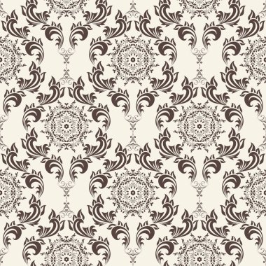 Arka planda kusursuz dekoratif süs. Arka planda çiçek süsü var. Duvar kağıdı deseni