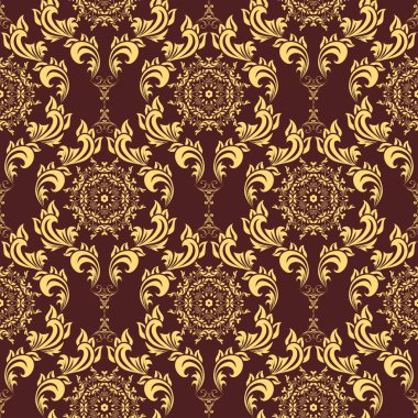 Arka planda kusursuz dekoratif süs. Arka planda çiçek süsü var. Duvar kağıdı deseni