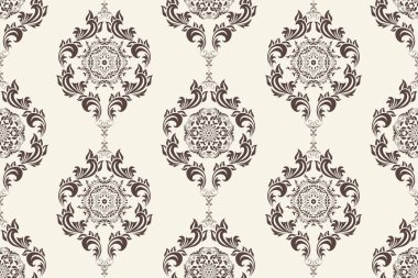 Arka planda kusursuz bir süs. Arka planda çiçek süsü var. Duvar kağıdı deseni. İç tasarımınız için şablon