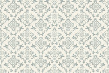 Arka planda kusursuz bir süs. Arka planda çiçek süsü var. Duvar kağıdı deseni. İç mekanının tasarımı için bir şablon. Vektör illüstrasyonu