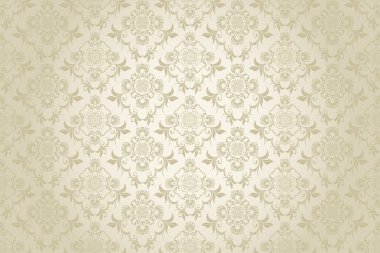 Arka planda kusursuz bir süs. Arka planda çiçek süsü var. Duvar kağıdı deseni. İç mekanının tasarımı için bir şablon. Vektör illüstrasyonu