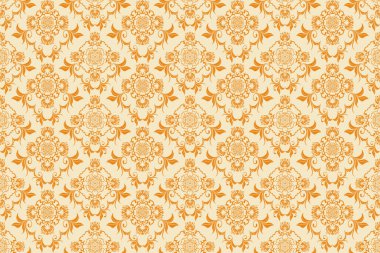 Arka planda kusursuz bir süs. Arka planda çiçek süsü var. Duvar kağıdı deseni. İç mekanının tasarımı için bir şablon. Vektör illüstrasyonu