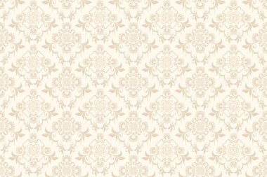 Arka planda kusursuz bir süs. Arka planda çiçek süsü var. Duvar kağıdı deseni. İç mekanının tasarımı için bir şablon. Vektör illüstrasyonu