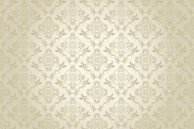 Arka planda kusursuz bir süs. Arka planda çiçek süsü var. Duvar kağıdı deseni. İç mekanının tasarımı için bir şablon. Vektör illüstrasyonu