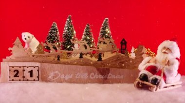 Noel Uygulaması Takvimi, Noel geri sayımına günler kaldı. Noel sihirli köy manzarası, karlı, Noel ağaçları. Kış tatilini bekliyorum.. 
