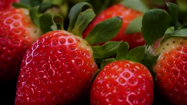 Strawberries Rotating Close Fresh Organic Vibrant Red Strawberry Raw Vegan — Stock Video