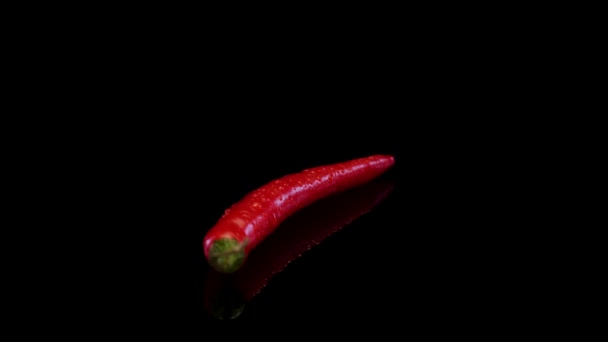 Hot Chilli Pepper Isolated Rotating Black Background Fresh Red Hot — Stock Video