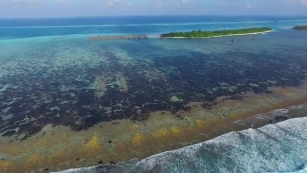 Vista Aérea Ilha Tropical Oceano Índico Ondas Oceânicas Lagoa Azul — Vídeo de Stock