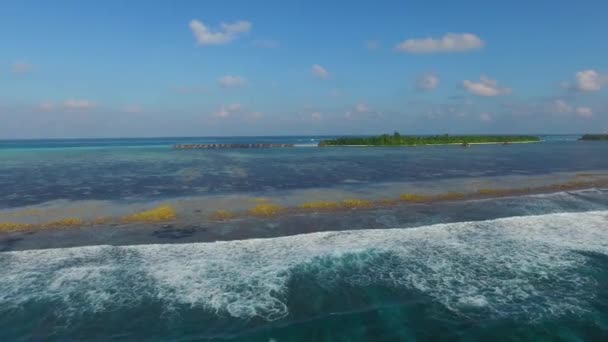 Повітряний Вид Тропічний Острів Індійському Океані Океанські Хвилі Блакитна Лагуна — стокове відео