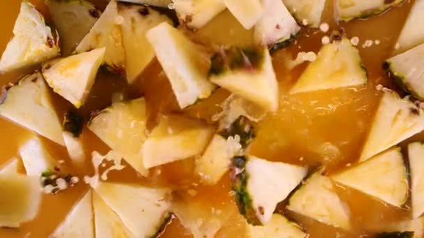 Pineapple Slices Falling Splashing Pineapple Juice Slow Motion Footage Juicy — Video Stock