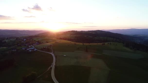 Alba Sopra Strada Montagna Vista Aerea Epica Colorata Alba Mattutina — Video Stock