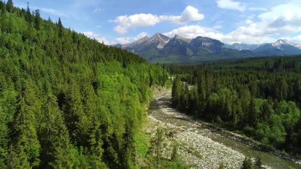 Aerial View Big Beautiful Mountain Range River Flowing Cinematic Drone — Stock Video