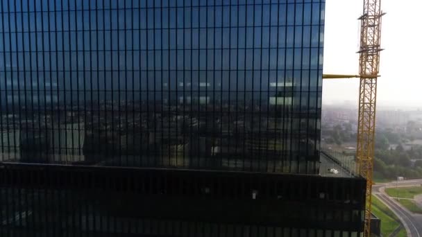 Modern Höghus Glasbyggnad Uppbyggnad Flygbild Byggande Skyskrapa För Företag Den — Stockvideo