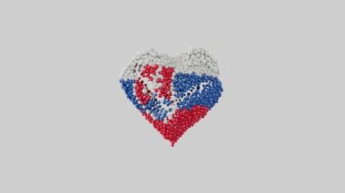 Slovakya Ulusal Günü. 1 Ocak. Bağımsızlık Günü. Parlak kürelerden yapılmış kalp şekli animasyon. Alfa mat ile kalp animasyonu. 3B görüntüleme.