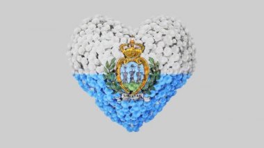 San Marino 'da. Ulusal Gün. 3 Eylül. Alfa mat ile kalp animasyonu. Çiçekler kalp şeklini oluşturuyor. 3B görüntüleme.