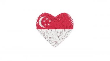 Singapur. Ulusal Gün. 9 Ağustos. Alfa mat ile kalp animasyonu. Çiçekler kalp şeklini oluşturuyor. 3B görüntüleme.