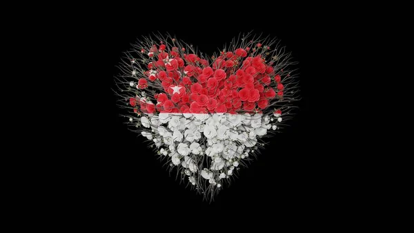 Singapore National Day August Heart Shape Made Out Flowers Black — Stock Photo, Image