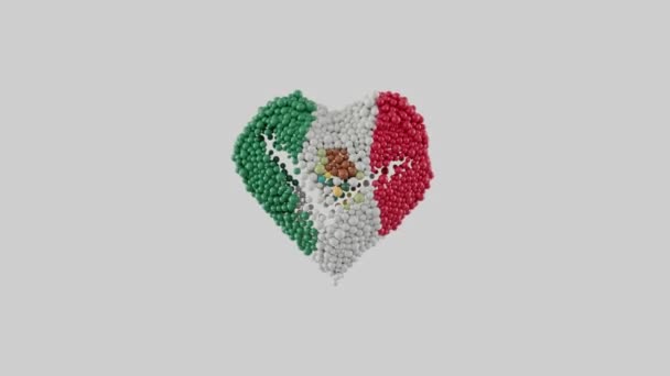 Mexico Nationale Dag September Onafhankelijkheidsdag Hartanimatie Met Alfa Matte Hartvorm — Stockvideo