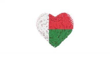 Madagaskar Ulusal Günü. 26 Haziran. Bağımsızlık Günü. Alfa mat ile kalp animasyonu. Çiçekler kalp şeklini oluşturuyor. 3B görüntüleme.