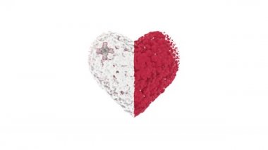 Malta Ulusal Günü. 21 Eylül. Bağımsızlık Günü. Alfa mat ile kalp animasyonu. Çiçekler kalp şeklini oluşturuyor. 3B görüntüleme.