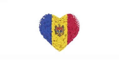 Moldova Ulusal Günü. 27 Ağustos. Eyalet Günü 'nde. Alfa mat ile kalp animasyonu. Çiçekler kalp şeklini oluşturuyor. 3B görüntüleme.