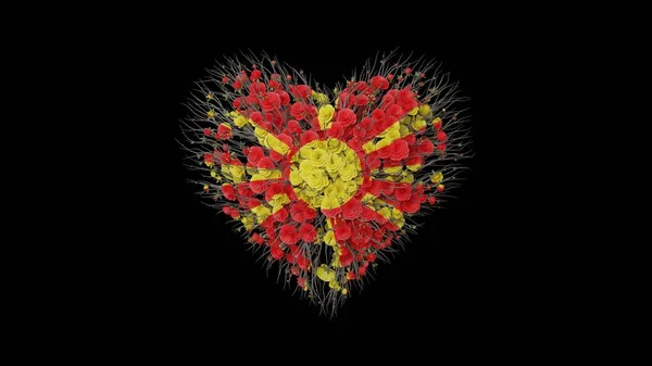 Makedoniens Nationaldag September Självständighetsdagen Hjärtat Form Gjord Blommor Svart Bakgrund — Stockfoto