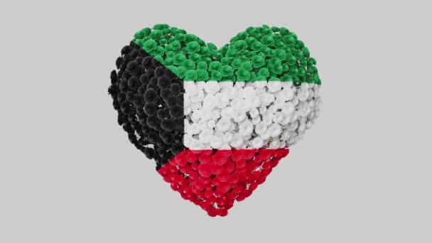 Koeweit Nationale Dag Februari Hartanimatie Met Alfa Matte Bloemen Vormen — Stockvideo