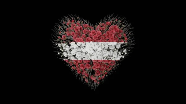 Latvia National Day November Heart Shape Made Out Flowers Black — Stock Photo, Image