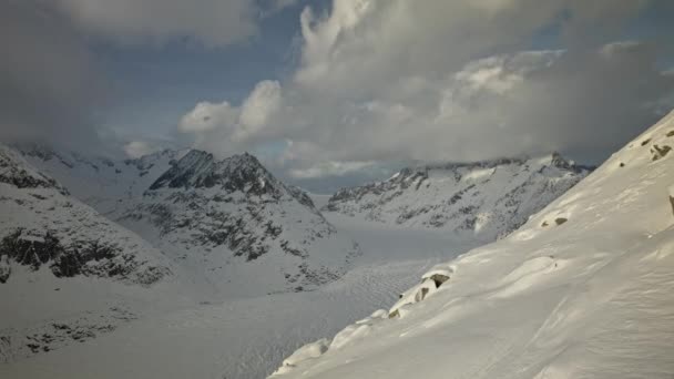 Timelapse Dansande Moln Över Glaciären Vintern Den Största Glaciären Alperna — Stockvideo